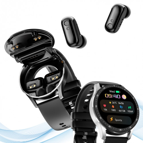 X7 1,32 pouces IPS écran tactile 2 en 1 Bluetooth écouteur montre intelligente, prend en charge la surveillance de la fréquence cardiaque/détection de l'oxygène sanguin/musique Bluetooth (noir) SH101A1536-07
