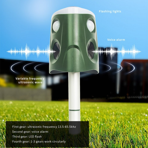 SJZ026 Répulsif pour animaux d'extérieur à énergie solaire ultrasonique à 360 degrés SH3150406-08