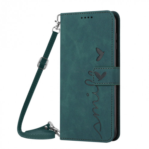 Pour Motorola Moto G200 5G Skin Feel Heart Pattern Leather Phone Case With Lanyard (Vert) SH826A1621-07