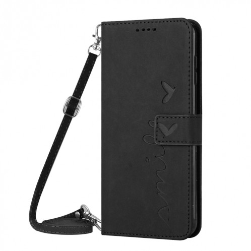 Pour Motorola Moto G200 5G Skin Feel Heart Pattern Housse de téléphone en cuir avec lanière (Noir) SH826B1915-07