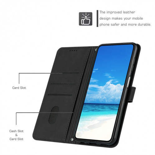 Pour Motorola Moto G200 5G Skin Feel Heart Pattern Housse de téléphone en cuir avec lanière (Noir) SH826B1915-07