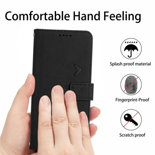 Pour Motorola Moto G200 5G Skin Feel Heart Pattern Housse de téléphone en cuir avec lanière (Noir) SH826B1915-07