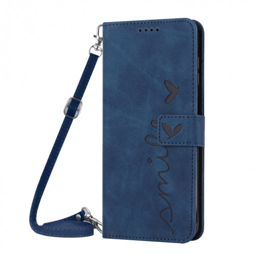 Pour Motorola Moto G200 5G Skin Feel Heart Pattern Leather Phone Case With Lanyard (Bleu) SH826C413-07