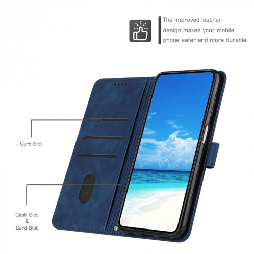 Pour Motorola Moto G200 5G Skin Feel Heart Pattern Leather Phone Case With Lanyard (Bleu) SH826C413-07