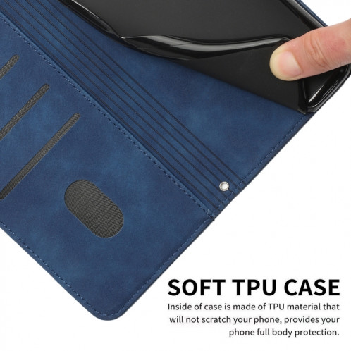 Pour Motorola Moto G200 5G Skin Feel Heart Pattern Leather Phone Case With Lanyard (Bleu) SH826C413-07
