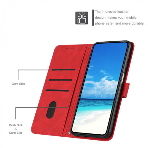 Pour Motorola Moto G200 5G Skin Feel Heart Pattern Leather Phone Case With Lanyard (Rouge) SH826D997-07