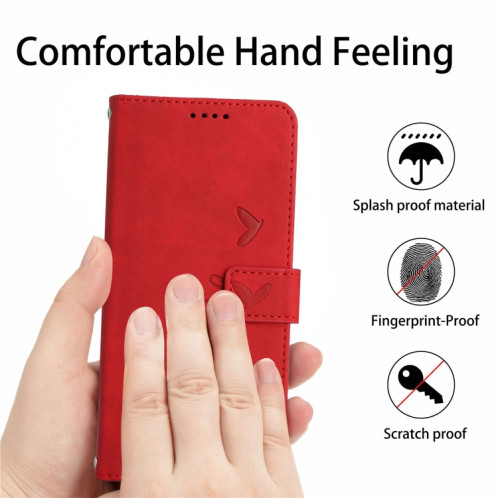 Pour Motorola Moto G200 5G Skin Feel Heart Pattern Leather Phone Case With Lanyard (Rouge) SH826D997-07