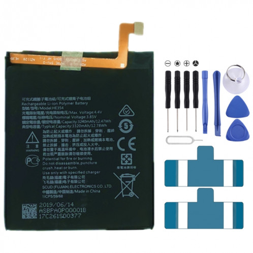 Remplacement de la batterie Li-polymère HE354 3320 mAh pour Nokia 9 PureView, Remarque importante : pour les batteries au lithium, seuls des moyens d'expédition sécurisés vers l'Union européenne (27 pays), le SH8707999-04