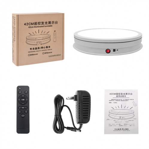 Platine tournante électrique de présentoir de lumière LED de 42 cm, prise d'alimentation: (blanche) SH502B1945-07