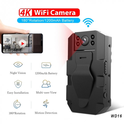 WD16 Mini caméra HD WiFi Enregistreur 180 degrés avec clip arrière (Noir) SH701A1955-07