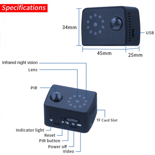 MD20 Mini 1080P HD Caméscope Night Vision PIR Motion Action Micro Caméra (Noir) SH001A36-08