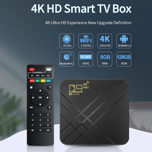 D9 PRO 2.4G/5G WIFI 4K HD Android TV Box, mémoire : 8 Go + 128 Go (prise US) SH401B517-07