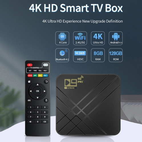 D9 PRO 2.4G/5G WIFI 4K HD Android TV Box, mémoire : 8 Go + 128 Go () SH401C953-07