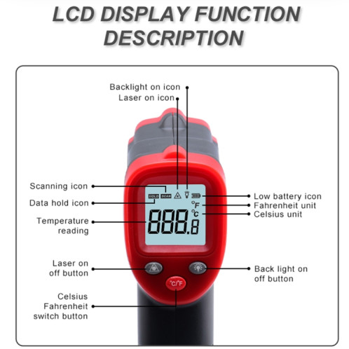 Wintact WT319A-50-400 Celsius Thermomètre infrarouge à écran LCD, batterie non incluse SW3970906-07