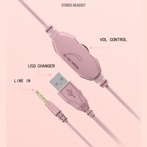 Y20 LED Casque de jeu filaire PC stéréo basse avec microphone (rose) SH501C575-07