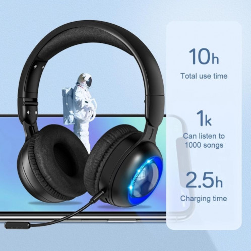 KE08 RVB Stéréo PC Casque Bluetooth Sans Fil avec Microphone (Blanc) SH801A285-07