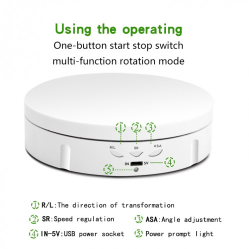 14.6cm Support d'affichage de platine tournante électrique USB à distance, charge: 10kg (blanc) SH001B1563-09
