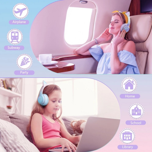 BT029C RGB Dual Modes Cat Ear Casque Bluetooth sans fil (Bleu) SH001A1890-06