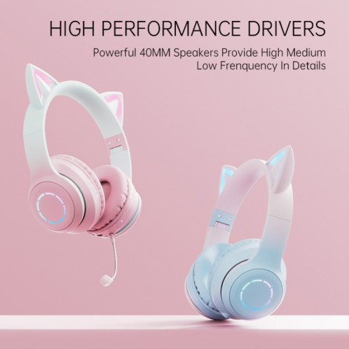 BT029C RGB Dual Modes Cat Ear Casque Bluetooth sans fil (Violet) SH001B841-06