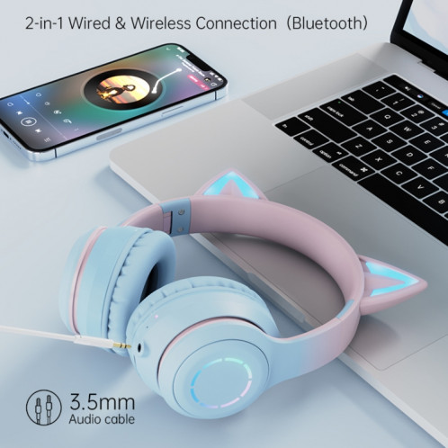 BT029C RGB Dual Modes Cat Ear Casque Bluetooth sans fil (Violet) SH001B841-06