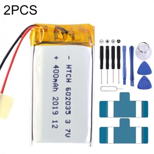 2 pièces de remplacement de batterie Li-polymère 602035 400 mAh, Remarque importante : pour les batteries au lithium, seuls des moyens d'expédition sécurisés vers l'Union européenne (27 pays), le Royaume-Uni, SH66071180-04