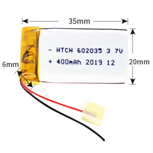2 pièces de remplacement de batterie Li-polymère 602035 400 mAh, Remarque importante : pour les batteries au lithium, seuls des moyens d'expédition sécurisés vers l'Union européenne (27 pays), le Royaume-Uni, SH66071180-04
