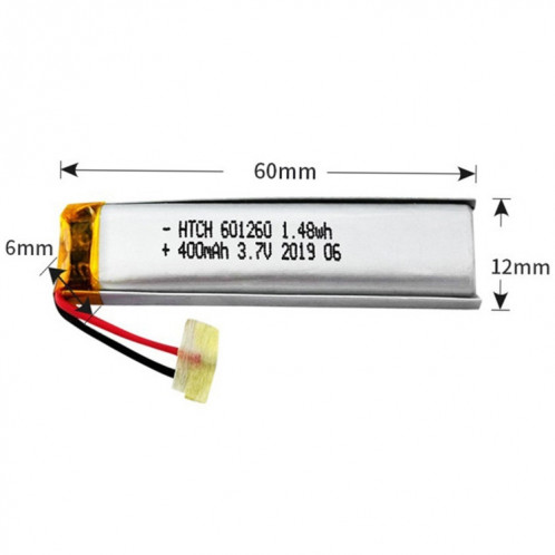 2 pièces de remplacement de batterie Li-polymère 601260 400 mAh, Remarque importante : pour les batteries au lithium, seuls des moyens d'expédition sécurisés vers l'Union européenne (27 pays), le Royaume-Uni, SH6613787-03