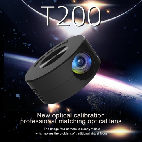 T200 1500LM 1920x1080P LED Mini Projector, UK Plug(Black) SH301B1049-08