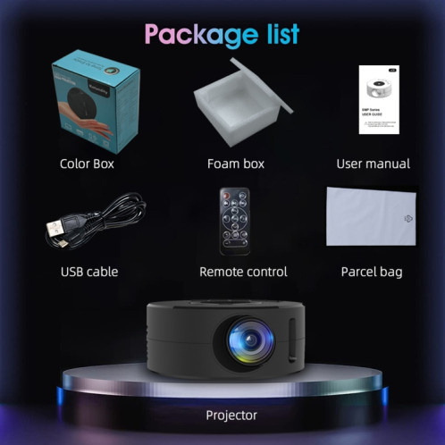 T200 1500LM 1920x1080P LED Mini Projector, UK Plug(Black) SH301B1049-08