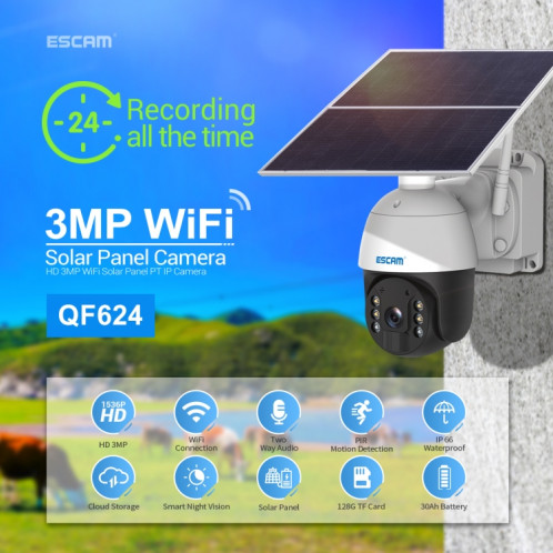 ESCAM QF624 1080P HD IP66 étanche WiFi panneau solaire PT caméra IP sans batterie SE4605266-08