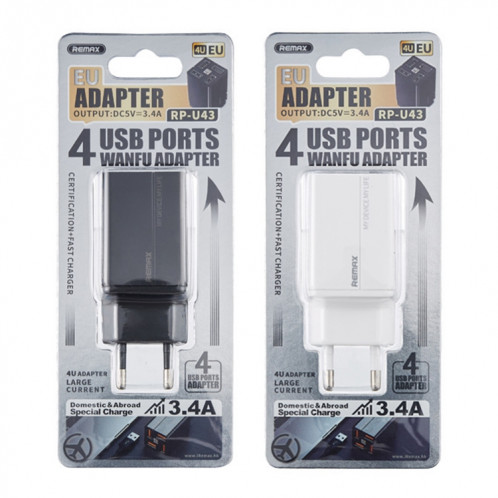 Chargeur rapide REMAX RP-U43 3,4 A 4 ports USB, spécification : (noir) SR401A727-04
