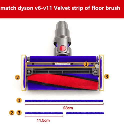 Bandes de tuyau de brosse de sol en velours doux 3 en 1 pour Dyson V7 / V8 / V10 / V11 SH67011092-05