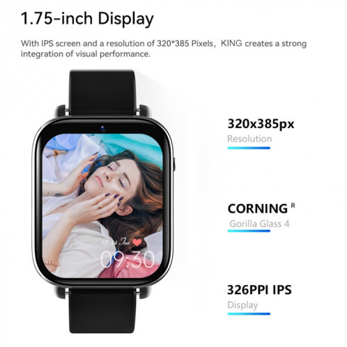 ROGBID KING Écran 1,75 pouces 4G LTE Montre intelligente Android 9.1OS 4 Go + 128 Go (Noir) SR702A830-010