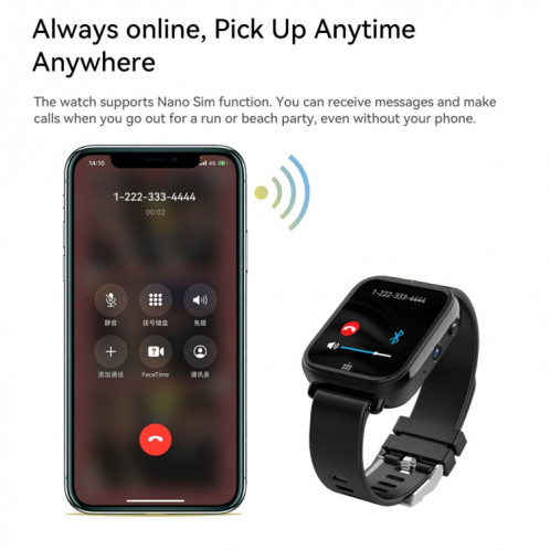 ROGBID KING Écran 1,75 pouces 4G LTE Montre intelligente Android 9.1OS 4 Go + 128 Go (Noir) SR702A830-010