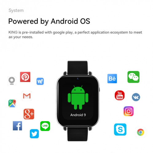ROGBID KING Écran 1,75 pouces 4G LTE Montre intelligente Android 9.1OS 4 Go + 128 Go (Noir) SR702A830-010