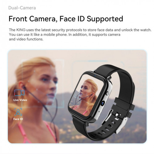 ROGBID KING Écran 1,75 pouces 4G LTE Montre intelligente Android 9.1OS 4 Go + 128 Go (Noir) SR702A830-010