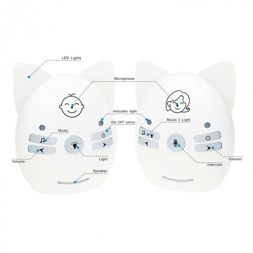 Moniteur audio sans fil pour bébé prenant en charge la surveillance vocale + interphone + veilleuse sans batterie, type de prise : (rose). SH603B231-08