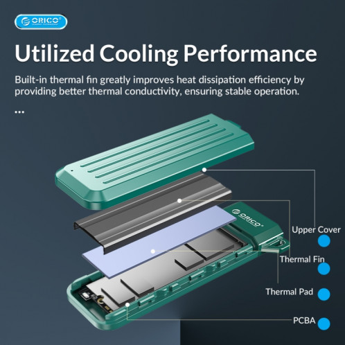 ORICO MM2C3-GR USB3.1 Gen1 Type-C 6Gbps M.2 SATA SSD Boîtier (Vert) SO201A532-07