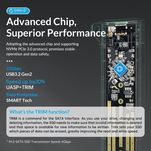 ORICO MM2C3-GY USB3.1 Gen1 Type-C 6Gbps M.2 SATA SSD Boîtier (Gris) SO201B1675-07