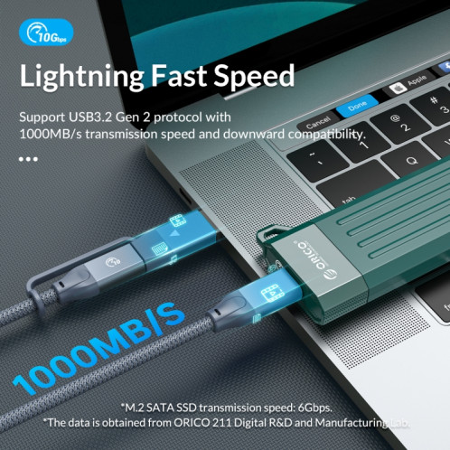 ORICO MM2C3-G2-GR USB3.1 Gen2 Type-C 10Gbps M.2 NVMe SSD Boîtier (Vert) SO301B1663-08