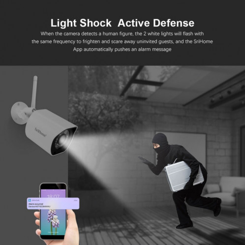 SriHome SH034 5.0MP Mini Dual 2.4 / 5G WiFi Extérieur IP66 Surveillance vidéo étanche Couleur Vision nocturne Sécurité CCTV Cam, Type de prise: Prise UE (Blanc) SH502A1496-015