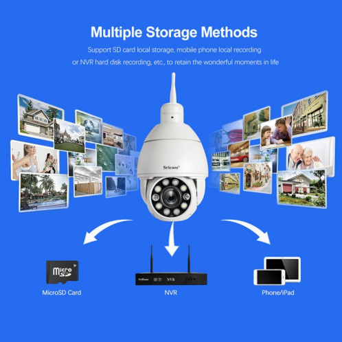 Sricam SP008C 5MP 10X Zoom IP66 Moniteur de caméra IP WiFi CCTV étanche, Type de prise: Prise UE (Blanc) SS302A1320-016