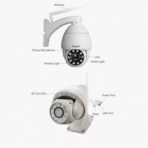 Sricam SP008C 5MP 10X Zoom IP66 Moniteur de caméra IP WiFi CCTV étanche, Type de prise: Prise UE (Blanc) SS302A1320-016