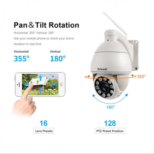 Sricam SP008C 5MP 10X Zoom IP66 Moniteur de caméra IP WiFi CCTV étanche, Type de prise: Prise UE (Blanc) SS302A1320-016