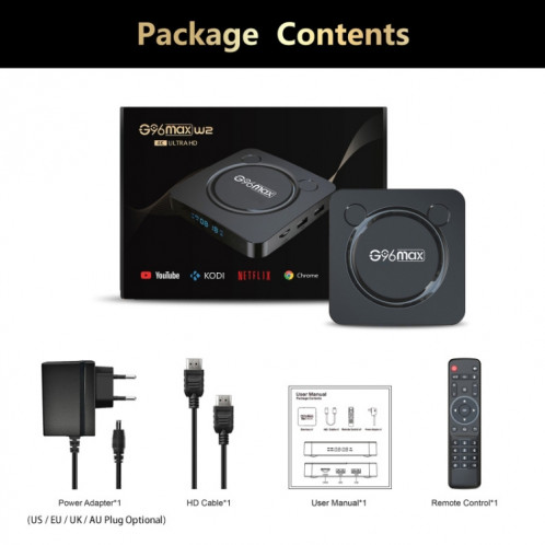 G96max Smart 4K HD Android 11.0 TV Box, Amlogic S905W2 Quad Core ARM Cortex A35, Prise en charge WiFi double bande, HDMI, RJ45, Capacité : 2 Go + 16 Go () SH401A310-011