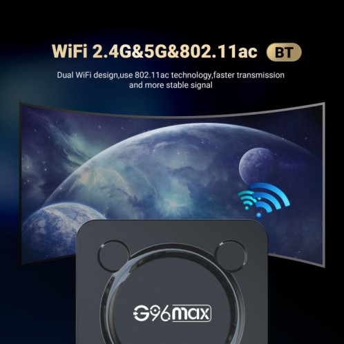 G96max Smart 4K HD Android 11.0 TV Box, Amlogic S905W2 Quad Core ARM Cortex A35, Prise en charge WiFi double bande, HDMI, RJ45, Capacité : 2 Go + 16 Go () SH401A310-011