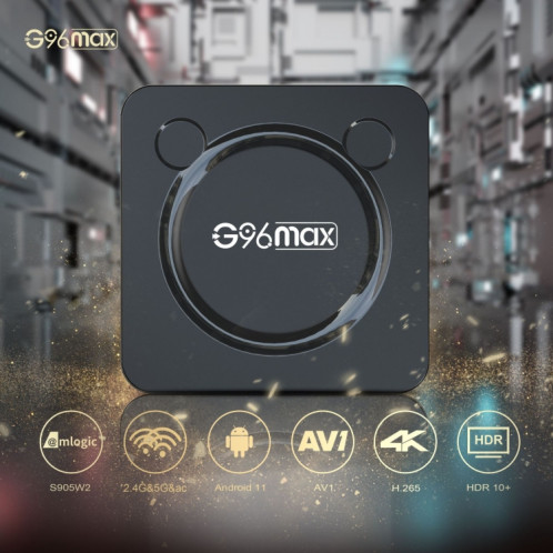 G96max Smart 4K HD Android 11.0 TV Box, Amlogic S905W2 Quad Core ARM Cortex A35, Prise en charge WiFi double bande, HDMI, RJ45, Capacité : 2 Go + 16 Go () SH401A310-011