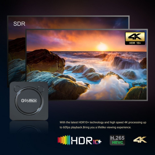 G96max Smart 4K HD Android 11.0 TV Box, Amlogic S905W2 Quad Core ARM Cortex A35, Prise en charge WiFi double bande, HDMI, RJ45, Capacité : 4 Go + 32 Go (prise UE) SH402A1302-010