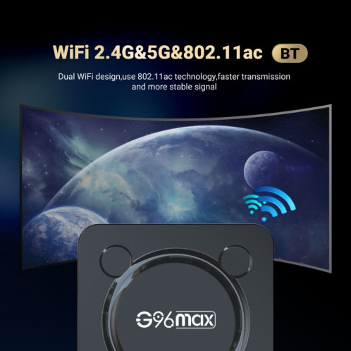 G96max Smart 4K HD Android 11.0 TV Box, Amlogic S905W2 Quad Core ARM Cortex A35, Prise en charge WiFi double bande, HDMI, RJ45, Capacité : 4 Go + 64 Go (prise UE) SH403A1534-010