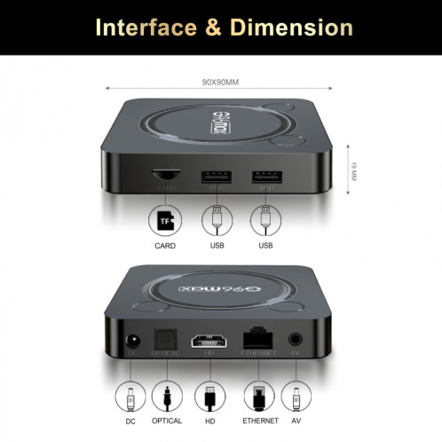 G96max Smart 4K HD Android 11.0 TV Box, Amlogic S905W2 Quad Core ARM Cortex A35, Prise en charge WiFi double bande, HDMI, RJ45, Capacité : 4 Go + 64 Go () SH403A1534-010